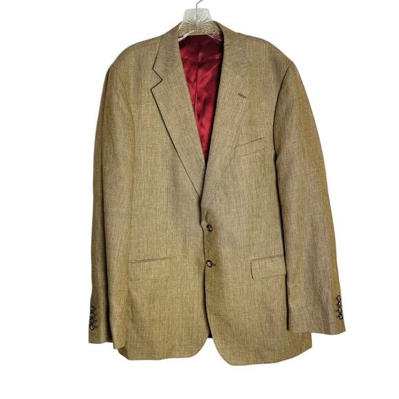 Joseph Turner Wool Linen Blazer Mens 44L Brown Tweed Surgeon Cuffs Portugal FLAW - Picture 2 of 14